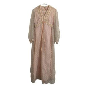 Vintage Pastel Pink Dress Sheer Overlay Ribbon Lace Detail